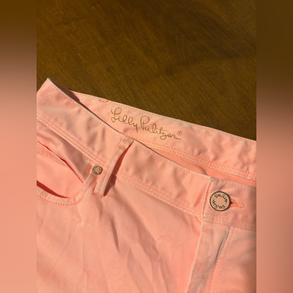 Lilly Pulitzer Worth Skinny Cheeky Melon Peach SATEEN Pants Jeans 14 - Picture 2 of 8